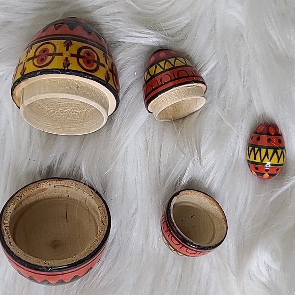 Vintage Tribal Style Decorative Wood Nesting Eggs Set of 3 Easter Home Decor - Picture 3 of 4